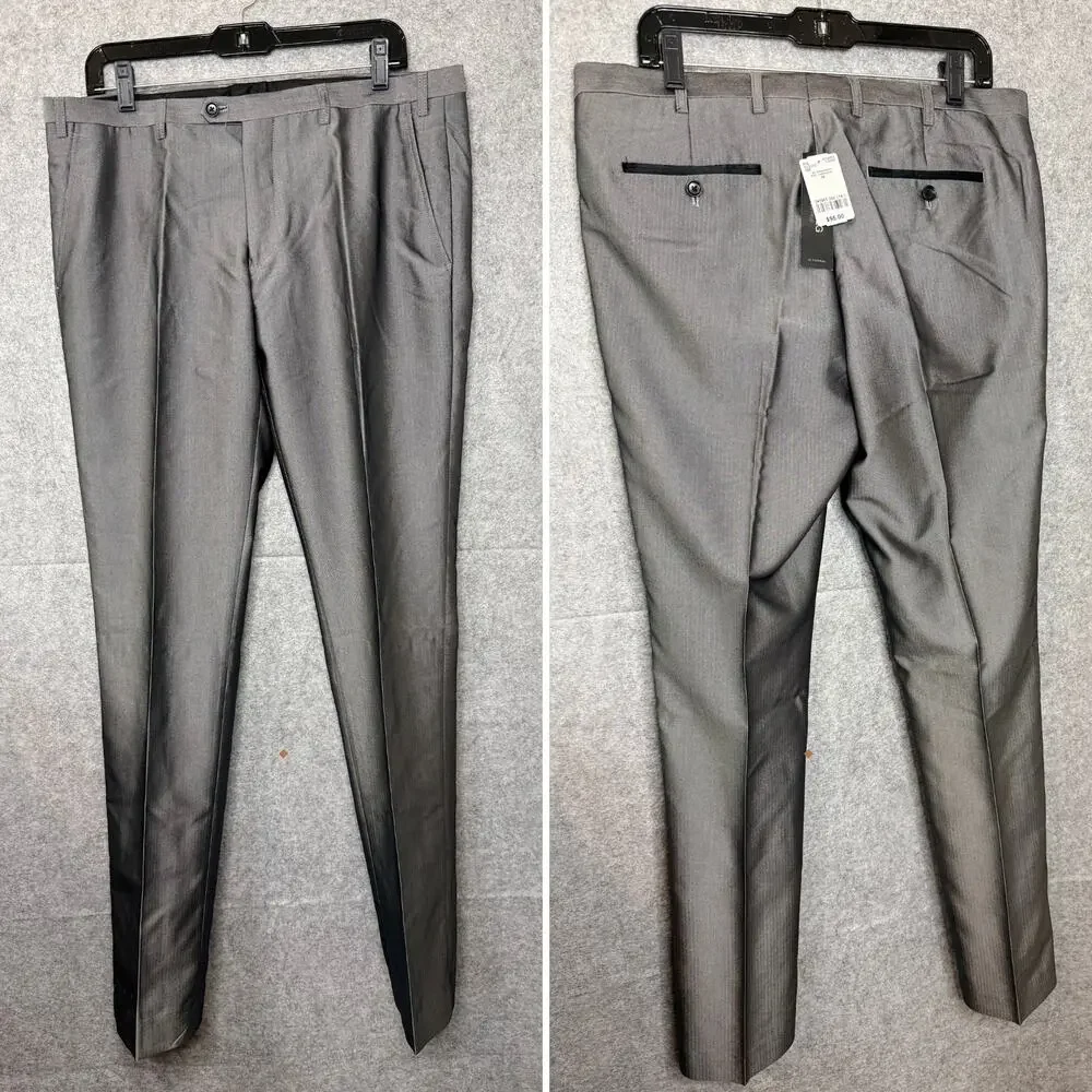Le Chateau Men's 3 Piece Suit 42 Blazer & 34 Pants with Vest L Gray Slim Fit NWT